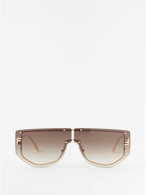 Fendi Fendi First Rimless Shield Metal Sunglasses Gold Brown Editorialist