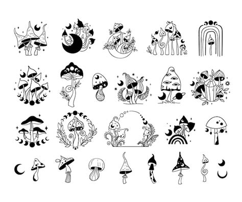 Premium Vector Mystical Space Mushroom And Moon Clip Art Bundle Line