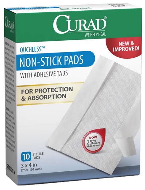 Curad Non Stick Pads W Adhesive Tabs Latex Free Sterile Cur Rb