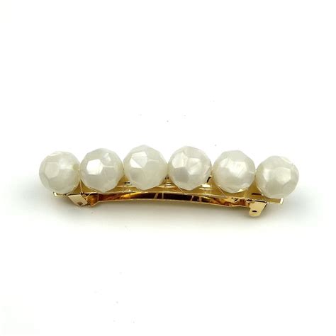 Barrette cheveux grosse perle facette 8cm blanc nacré