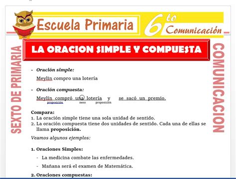 La Oración Simple Y Compuesta Para Sexto De Primaria