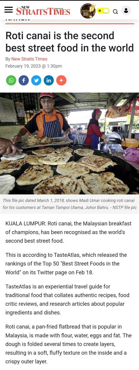 Roti Canai Is The Second Best Street Food In The World Yoodo