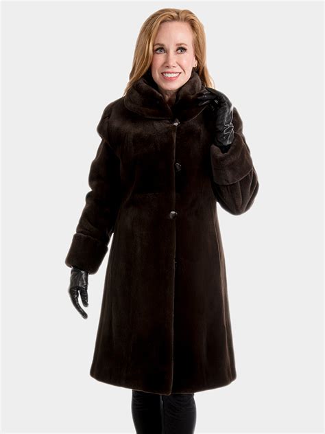 Dark Brown Sheared Mink Fur Coat Reversible Estate Furs