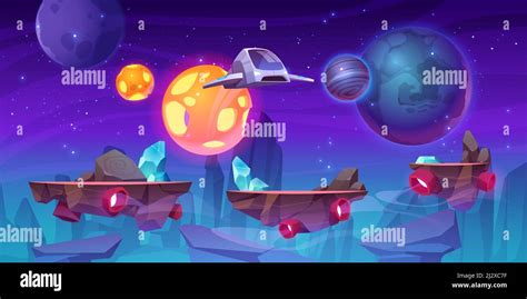 Fondo A Nivel De Juego Espacial Con Plataformas Ilustración De Dibujos Animados Vectoriales Del