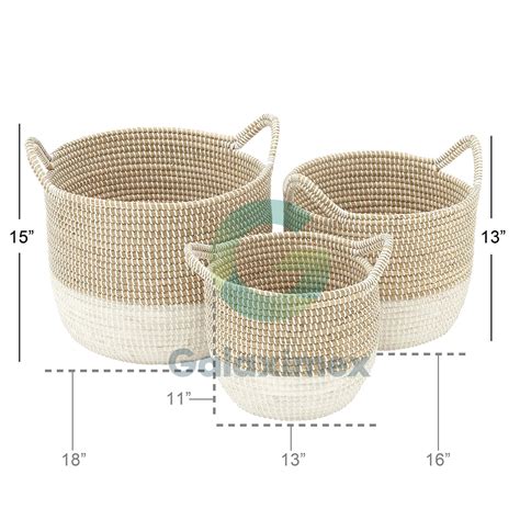 White Ombre Seagrass Basket With Handles Set Of 3 Galaximex