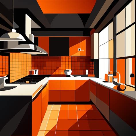 Modern kitchen interior background template cartoon dinner room with furniture | Premium AI ...