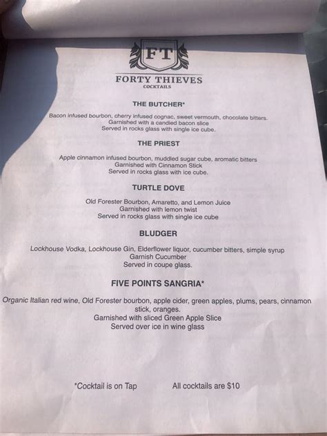 Menu At Forty Thieves Pub And Bar Buffalo