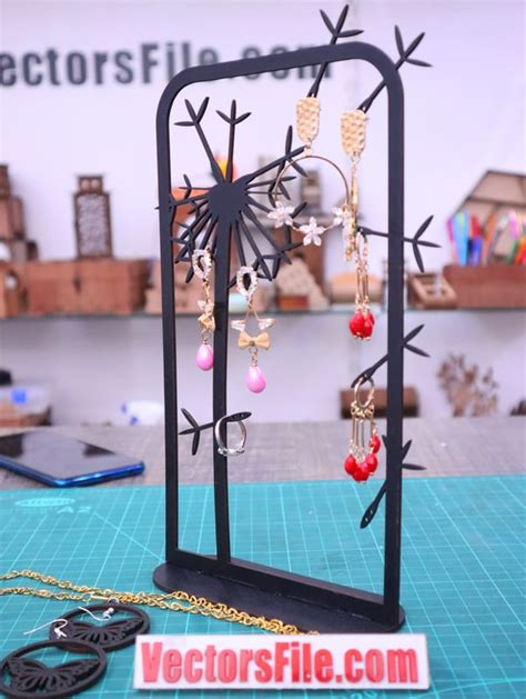 Laser Cut Wooden Jewelry Stand Earring Display Stand Mdf Mm Dxf And