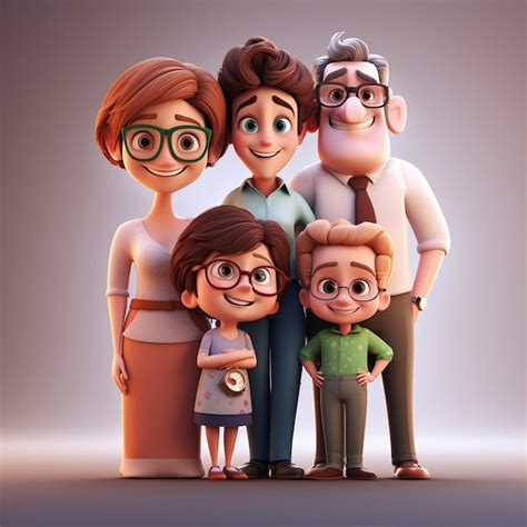 Familia De Dibujos Animados 3d Foto Premium