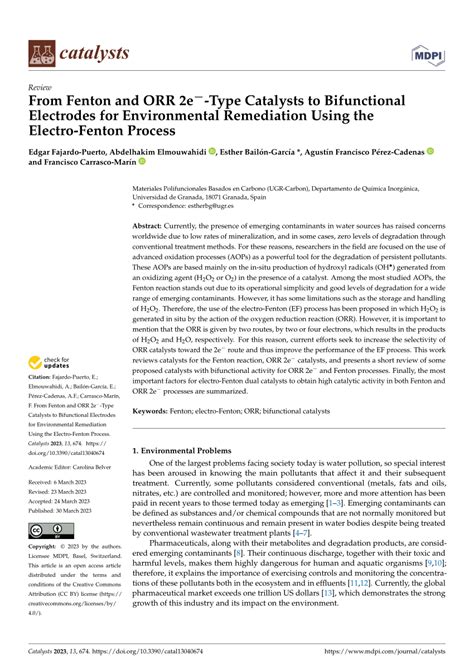 Pdf From Fenton And Orr 2e− Type Catalysts To Bifunctional Electrodes