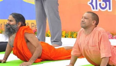 Up Cm Yogi Adityanath Practices Yoga With Baba Ramdev Ahead Of