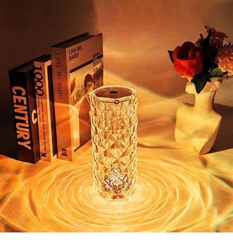 Led Crystal Table Lamp Rose Light Projector Touch Romantic Diamond