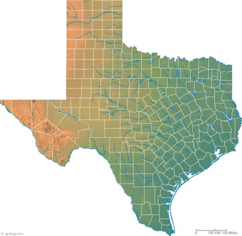 Texas Physical Map and Texas Topographic Map