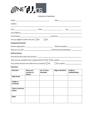 Fillable Online Employment Application Name Date Address Fax Email