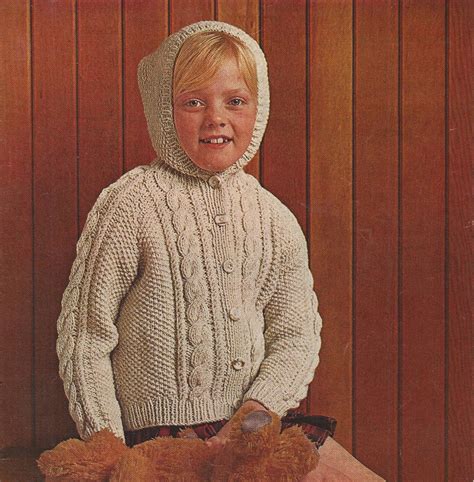 Pdf Knitting Pattern Childrens Aran Hoodedjacketcardigan To Etsy