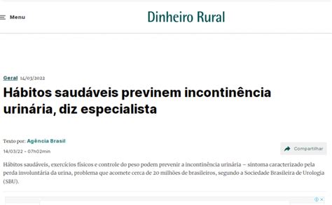 SBU SP na mídia Prevenção e tratamento da incontinência urinária