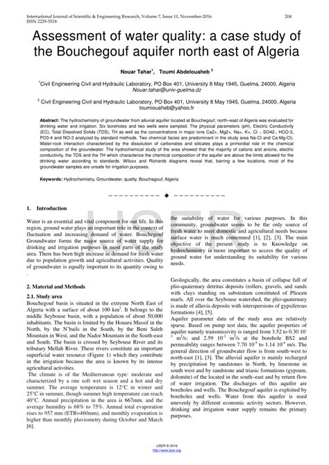 Pdf Assessment Of Water Quality A Case Study Of The Bouchegouf