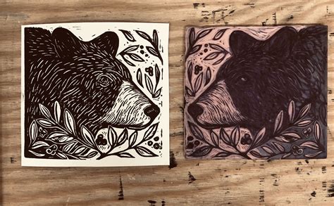 Bear Linoleum Block Print Artwork