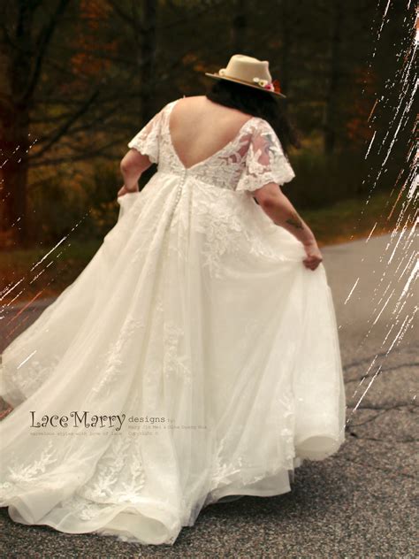 CELINE / A Line Wedding Dress with Flutter Sleeves - LaceMarry