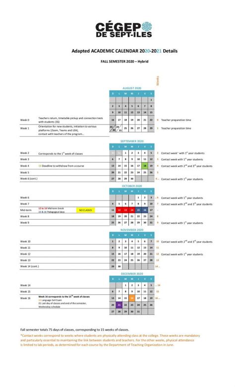 Academic Calendar Fall Semester 2020 Cégep De Sept Îles