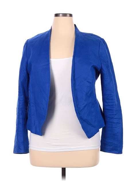 Ann Taylor Loft 100 Linen Solid Sapphire Blue Jacket Size 14 68 Off