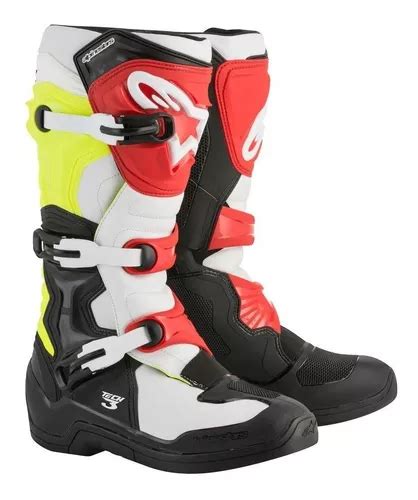 Bota Alpinestars Tech 3 Preta Branca Fluo Vermelha Offroad