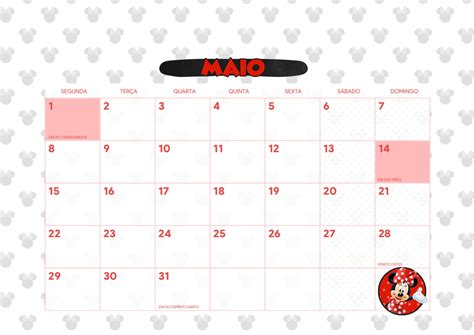 Calendario Mensal 2023 Minnie Maio Fazendo A Nossa Festa