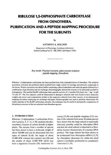 Pdf Ribulose 15 Diphosphate Carboxylase From Oenothera Purification