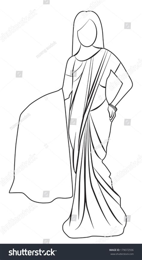 Saree Outline Illustration Isolated 179072936 Shutterstock