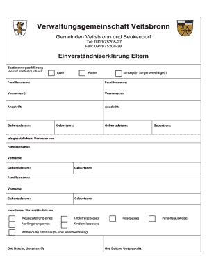 Fillable Online Vg Veitsbronn Seukendorf Einverst Ndniserkl Rung Der