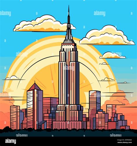 Empire State Building hand-drawn comic illustration. Empire State ...