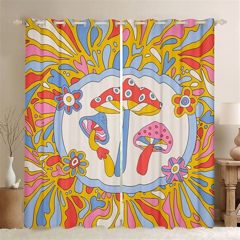 Yst Hippie Mushroom Blackout Curtains Groovy Flower Curtains For Girls