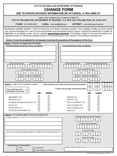 City Of Philadelphia Change Form Fillable Printable Forms Free Online