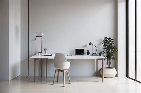 Premium Photo | Minimalist office with table and laptop