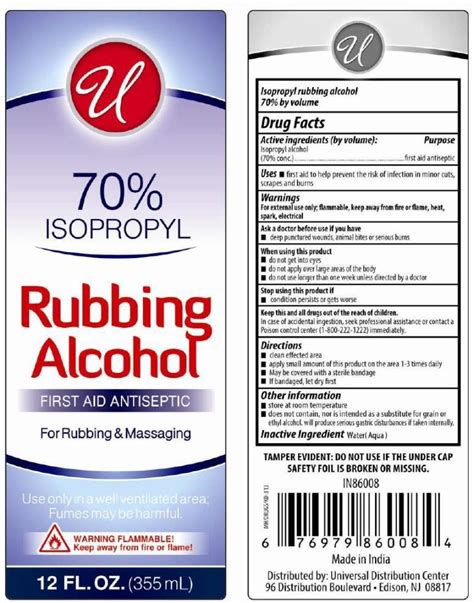 Fda Label For Isopropyl Rubbing Alcohol 70 Liquid Topical