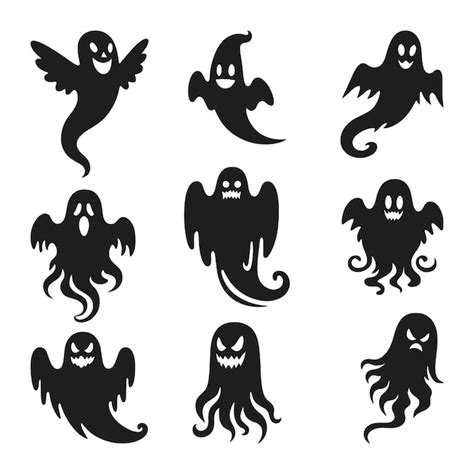 Premium Vector A Set Of Halloween Ghosts Silhouette Vector