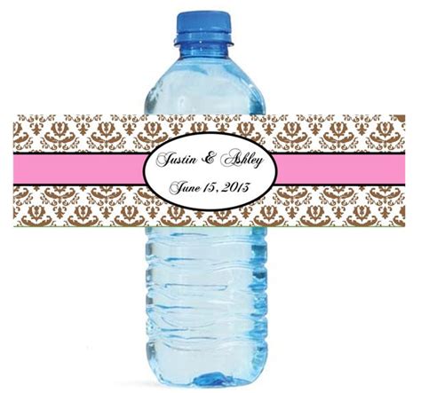 Brown Damask With Pink Wedding Water Bottle Labels Great For Engagement Bridal Shower Party