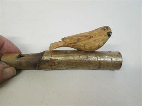 Antique Or Vintage Primitive Folk Art Handmade Bird Theme Wood Whistle