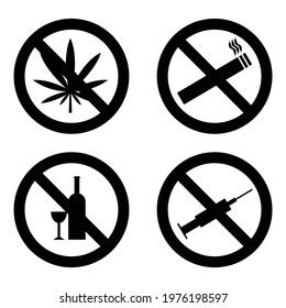 No Drugs Signs Icons Vector Illustration Stock Vector (Royalty Free ...