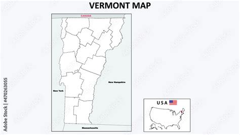 Vermont Map. Political map of Vermont with boundaries in Outline. Stock ...