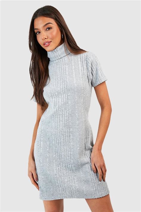 Textured Rib Turtleneck Mini Dress Boohoo