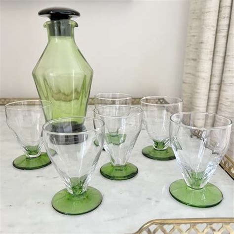 Six Art Deco Green Glass Whitefriars Cocktail Tumblers