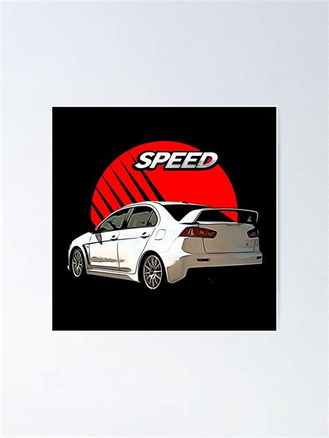 Atrium White Lancer Evo X With Black And Red Speed Poster For Sale