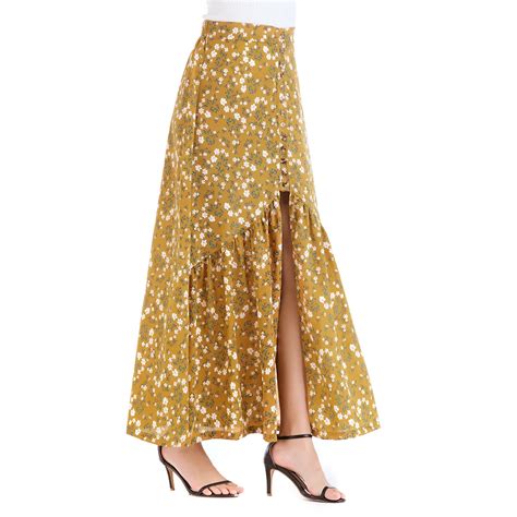 Boho Flower Print Long Skirt Women Maxi Skirts New Floral Beach Skirt