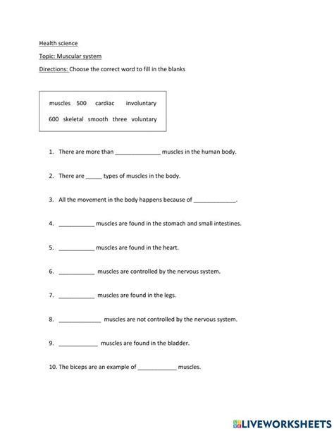 Muscular System Interactive Activity Live Worksheets