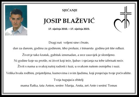 Sjećanje Josip Blažević Osmrtnice KSB