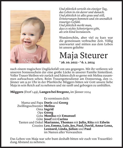 Todesanzeigen Von Maja Steurer Todesanzeigen Vorarlberger Nachrichten