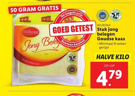 Milbona Stuk Jong Belegen Goudse Kaas Halve Kilo Aanbieding Bij Lidl