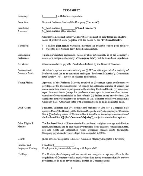 Commercial Real Estate Term Sheet Template