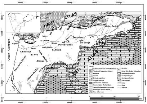 Carte de situation géographique et géologique du bassin de Souss Massa